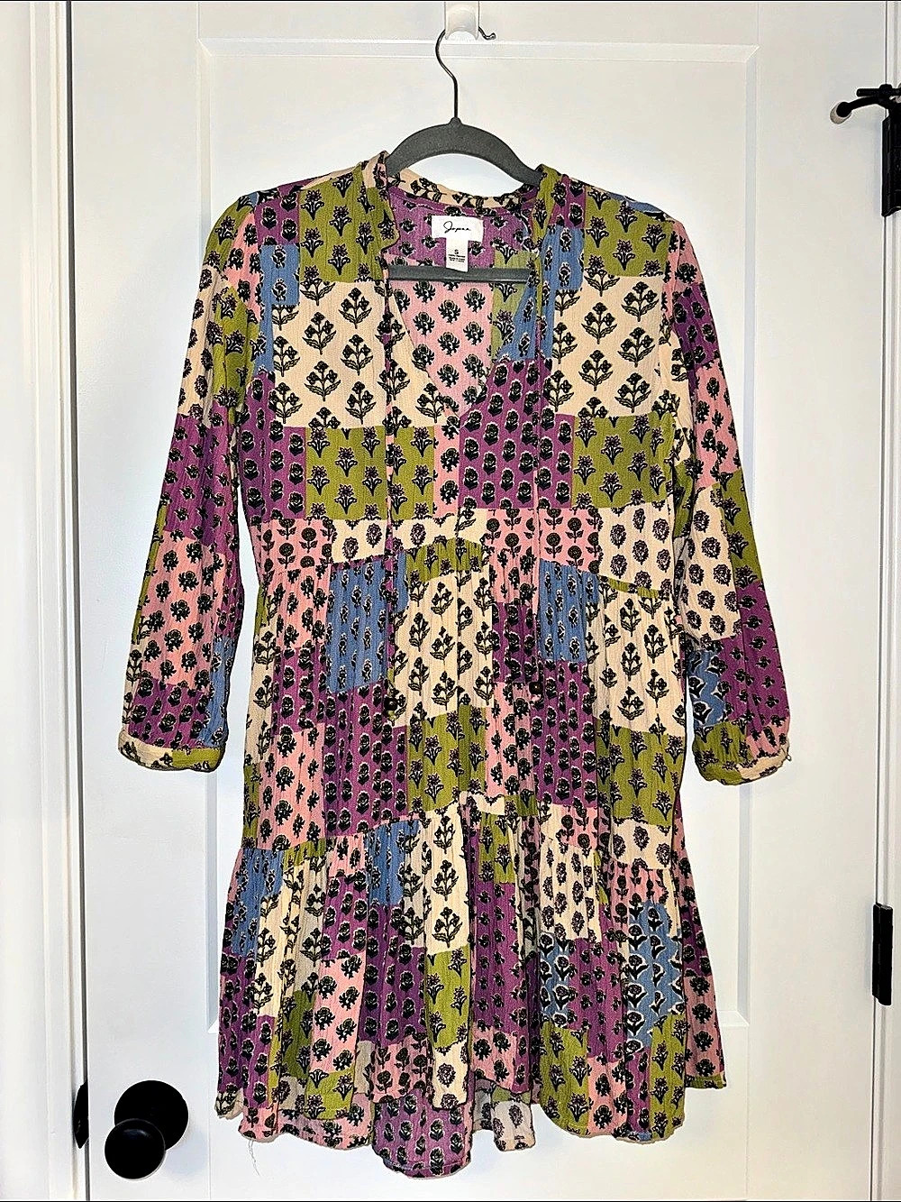 Japna Patchwork Geometric Mini Dress in Pink & Purple Size Small